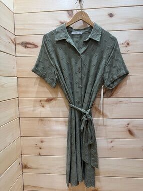 Black Tape_ Olive Green Eyelet Midi Dress